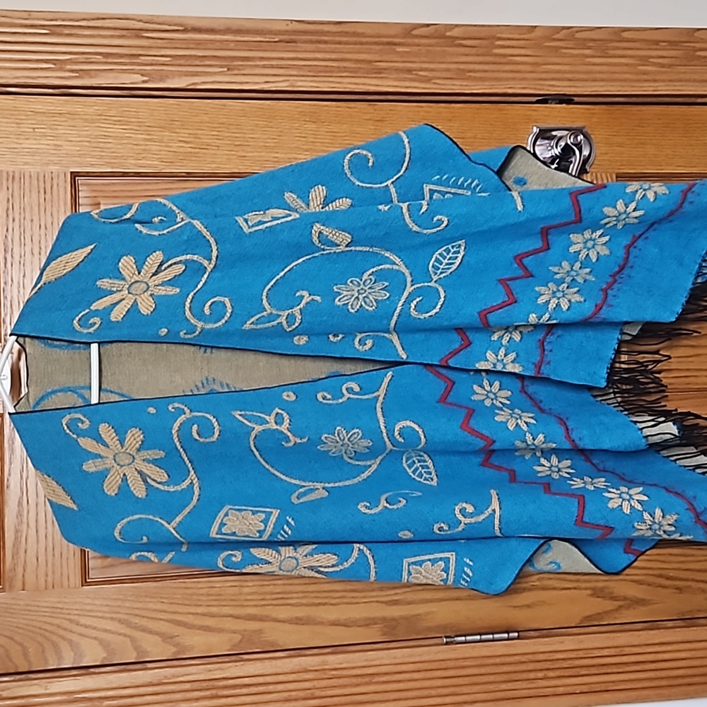 Serape Vintage Reversable Ponco Wrap Shawl /Stole